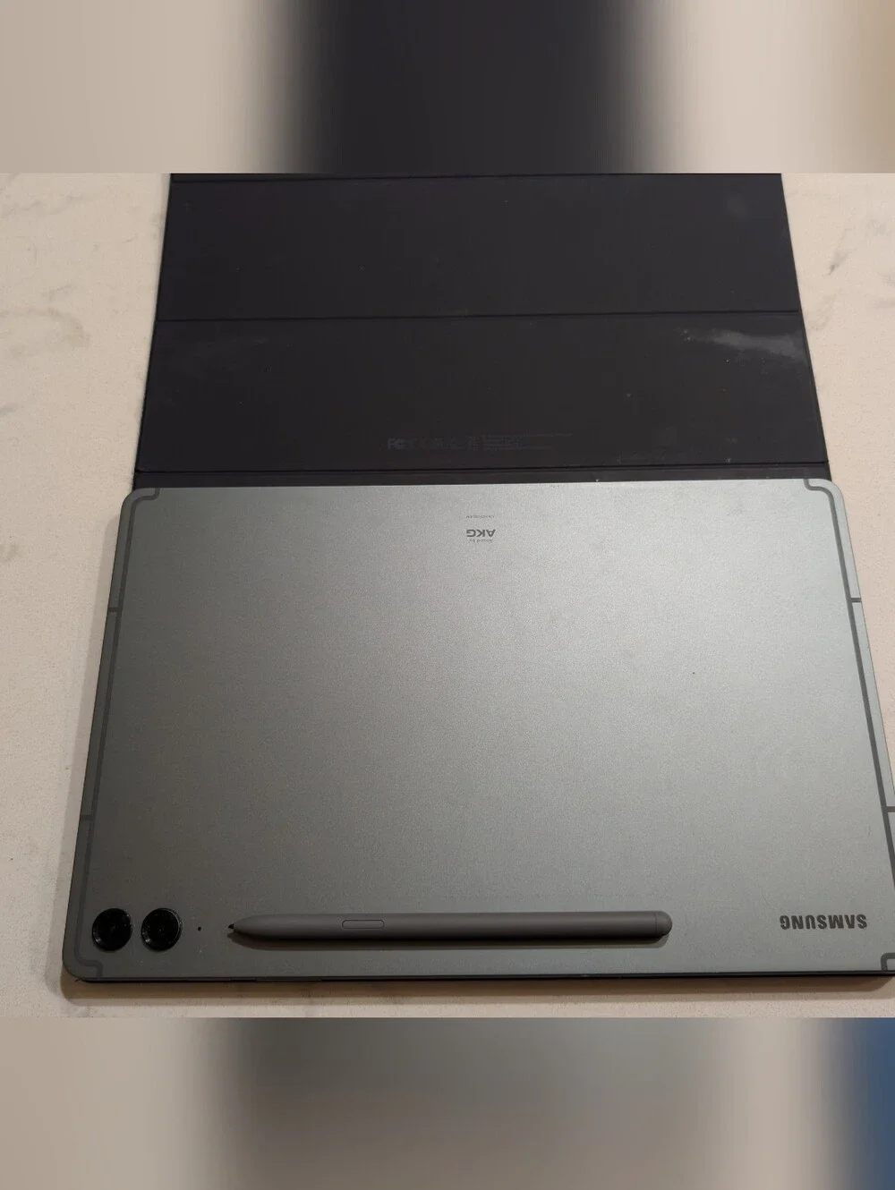 Samsung Galaxy Tab S9 FE+ in Silver, with Black Samsung Keyboard Case